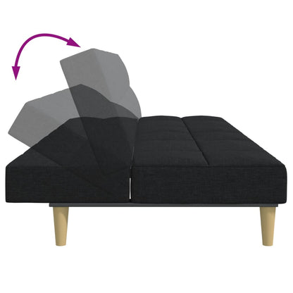 Sofá-cama de 2 lugares com apoio de pés tecido preto