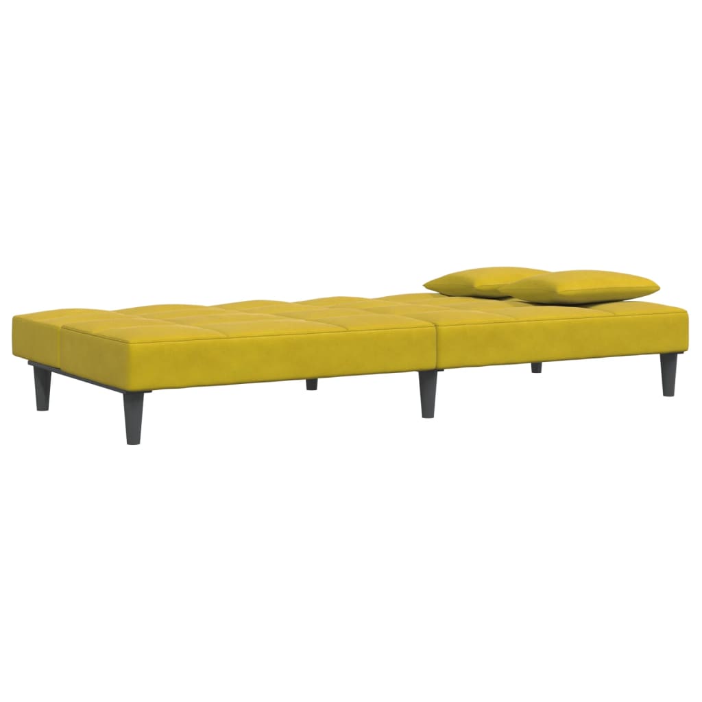 Sofá-cama 2 lugares c/ apoio de pés veludo amarelo