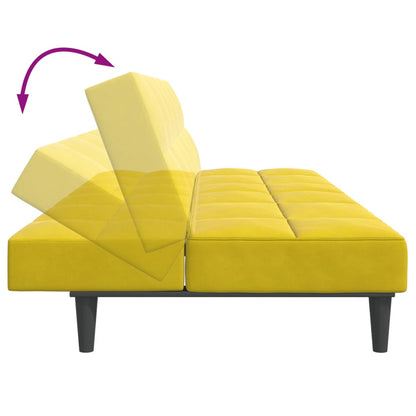 Sofá-cama 2 lugares c/ apoio de pés veludo amarelo