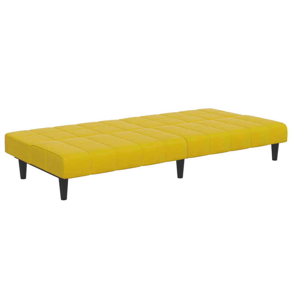 Sofá-cama 2 lugares c/ apoio de pés veludo amarelo