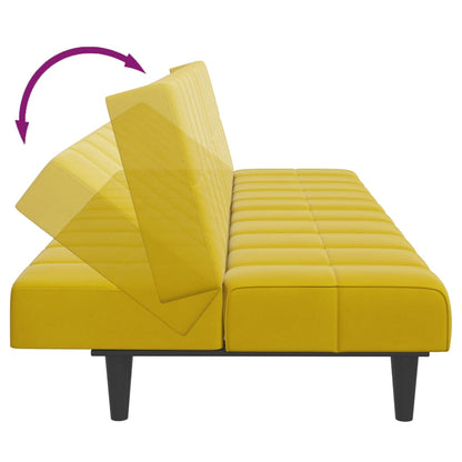 Sofá-cama 2 lugares c/ apoio de pés veludo amarelo