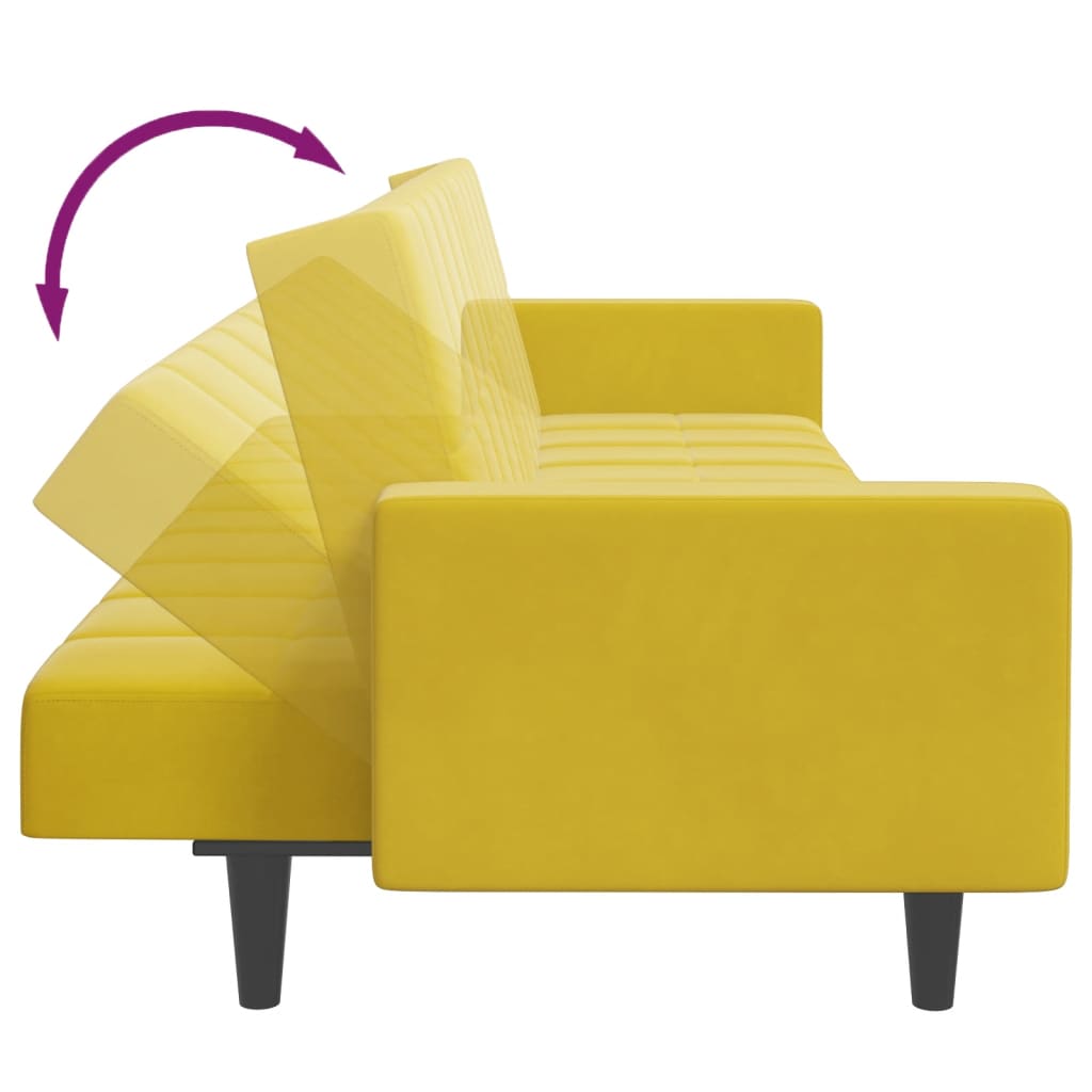 Sofá-cama 2 lugares c/ apoio de pés veludo amarelo
