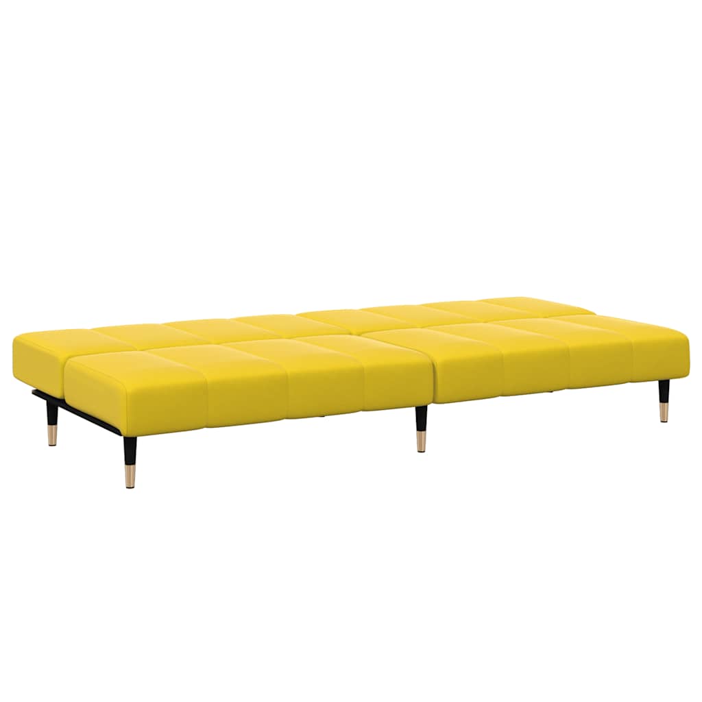 Sofá-cama 2 lugares c/ apoio de pés veludo amarelo