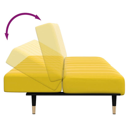 Sofá-cama 2 lugares c/ apoio de pés veludo amarelo
