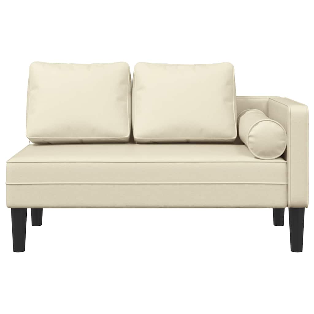 Chaise longue com almofadões couro artificial creme