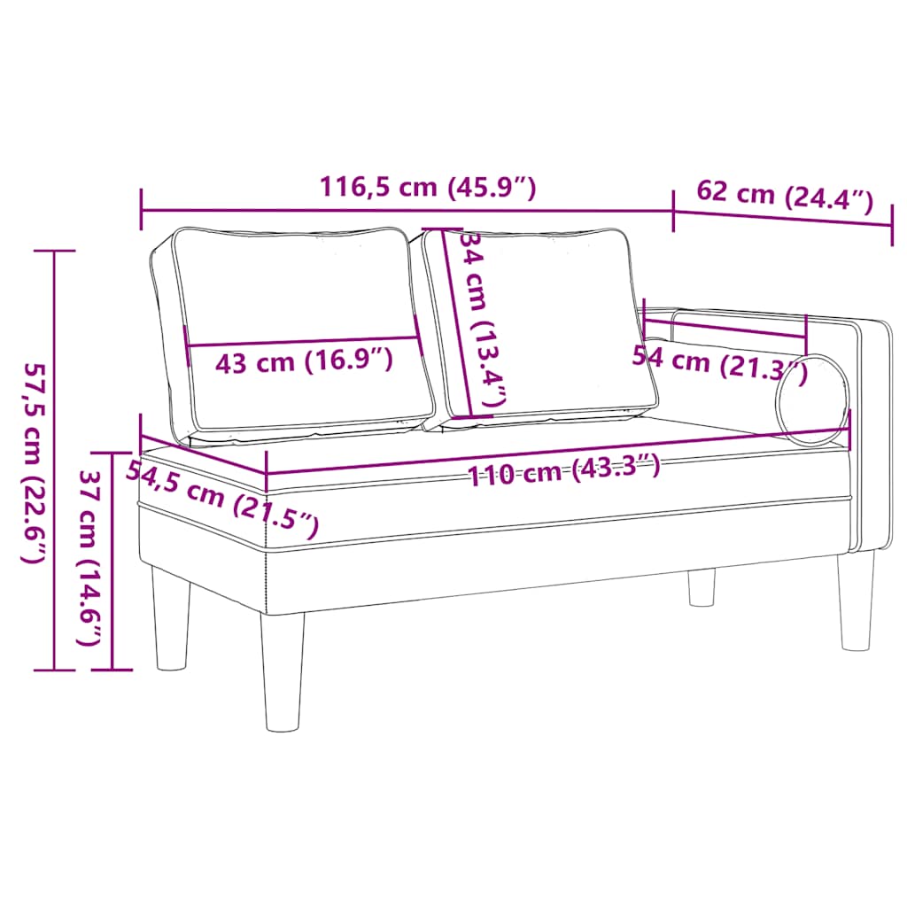 Chaise longue com almofadões couro artificial vermelho tinto