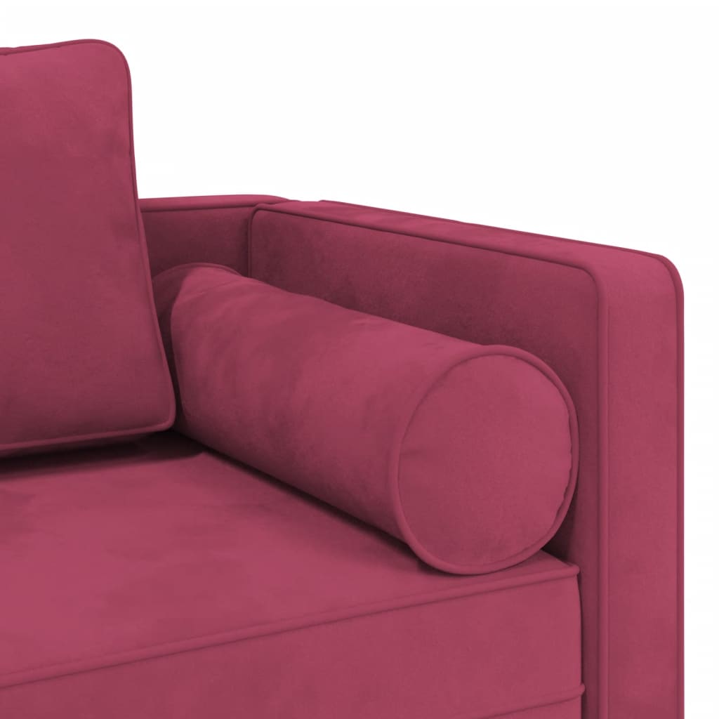 Chaise longue com almofadões veludo vermelho tinto