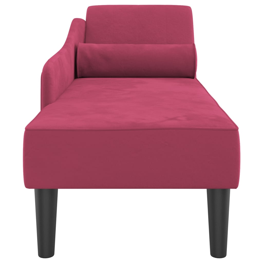 Chaise longue com almofadões veludo vermelho tinto