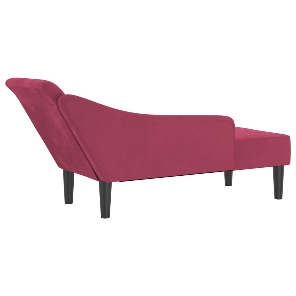 Chaise longue com almofadões veludo vermelho tinto