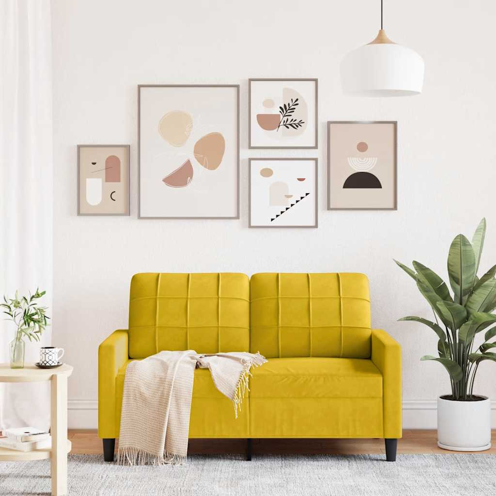 Sofá de 2 lugares veludo 120 cm amarelo