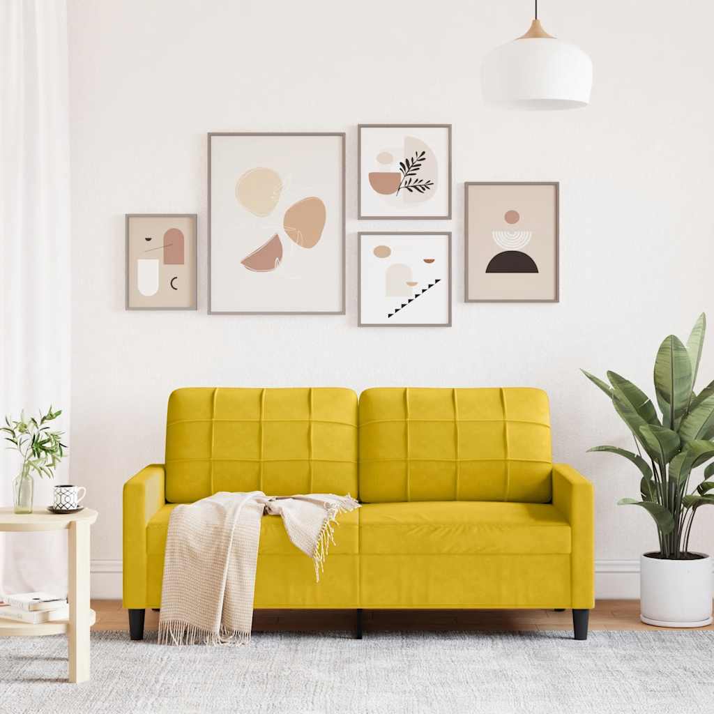 Sofá de 2 lugares veludo 140 cm amarelo