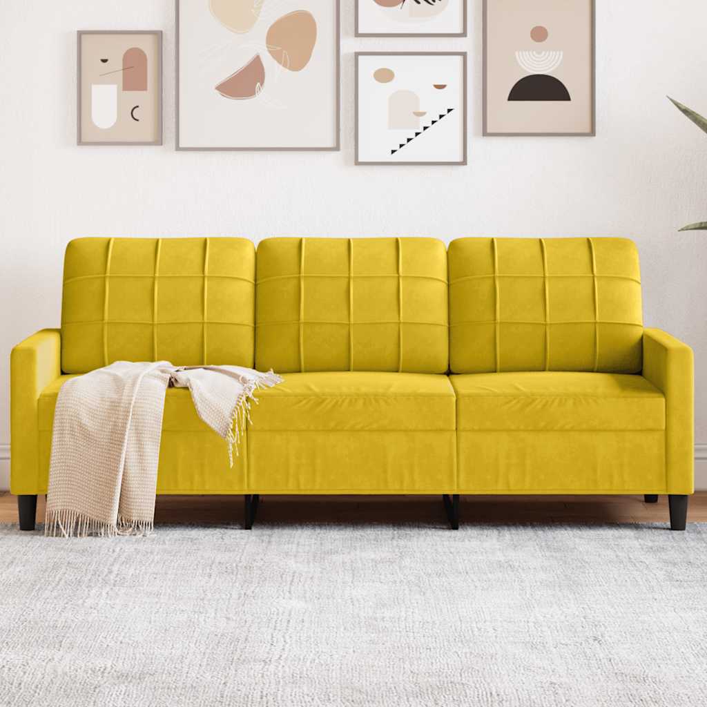 Sofá de 3 lugares 180 cm veludo amarelo