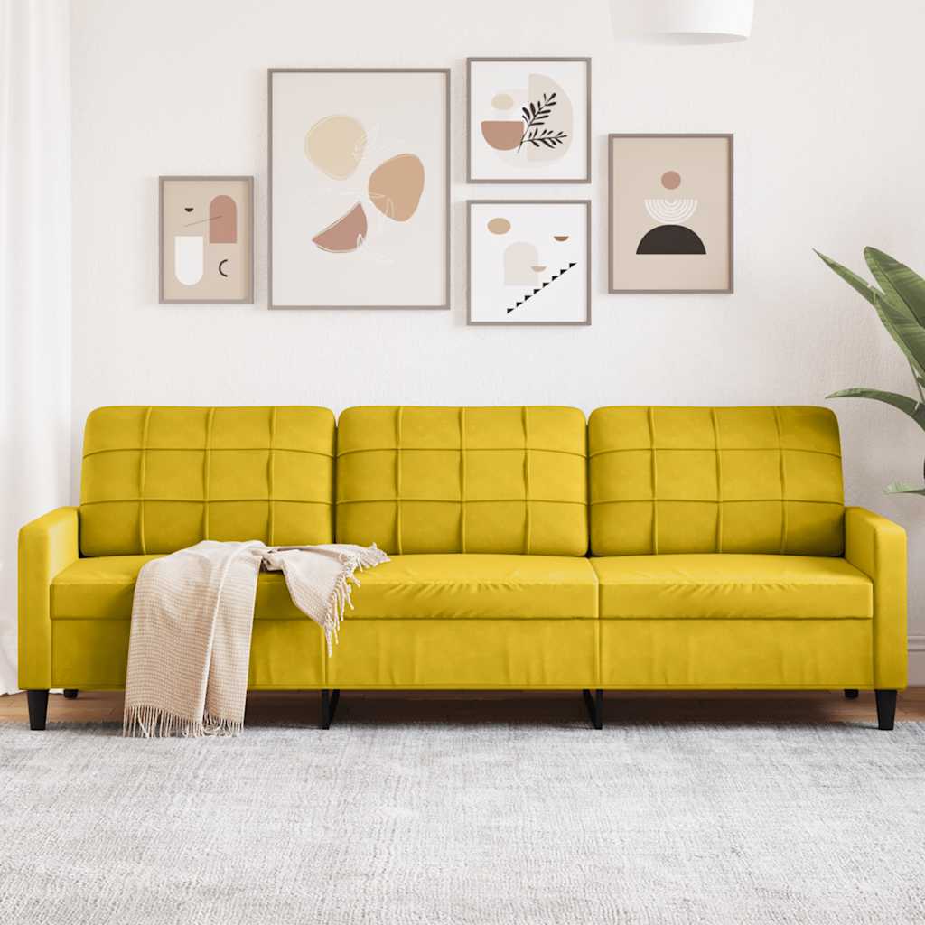 Sofá de 3 lugares 210 cm veludo amarelo