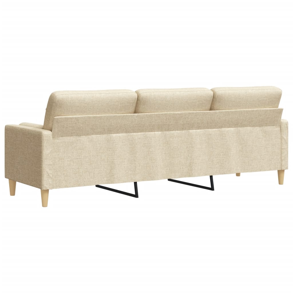 Sofá 3 lugares com almofadas decorativas 210 cm tecido creme