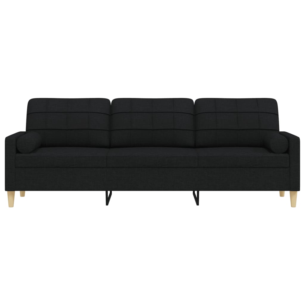Sofá 3 lugares c/ almofadas decorativas 210 cm tecido preto