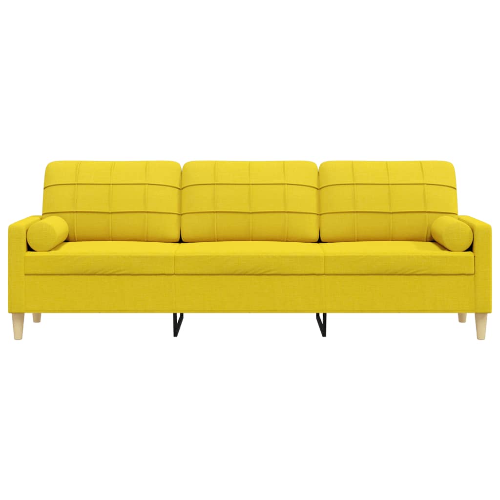 Sofá 3 lug. c/ almofadas decorativas 210cm tecido amarelo-claro