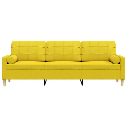 Sofá 3 lug. c/ almofadas decorativas 210cm tecido amarelo-claro
