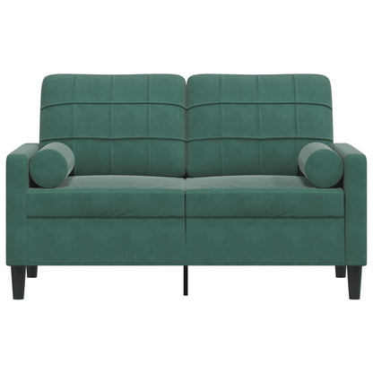 Sofá 2 lug. c/ almofadas decorativas 120 cm veludo verde-escuro