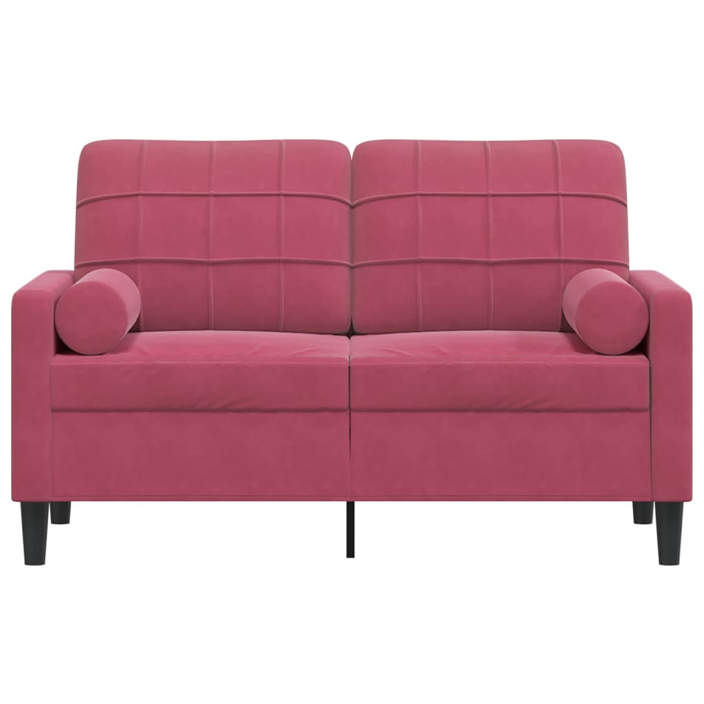 Sofá 2 lug. + almofadas decorativas 120cm veludo vermelho tinto