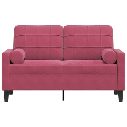 Sofá 2 lug. + almofadas decorativas 120cm veludo vermelho tinto