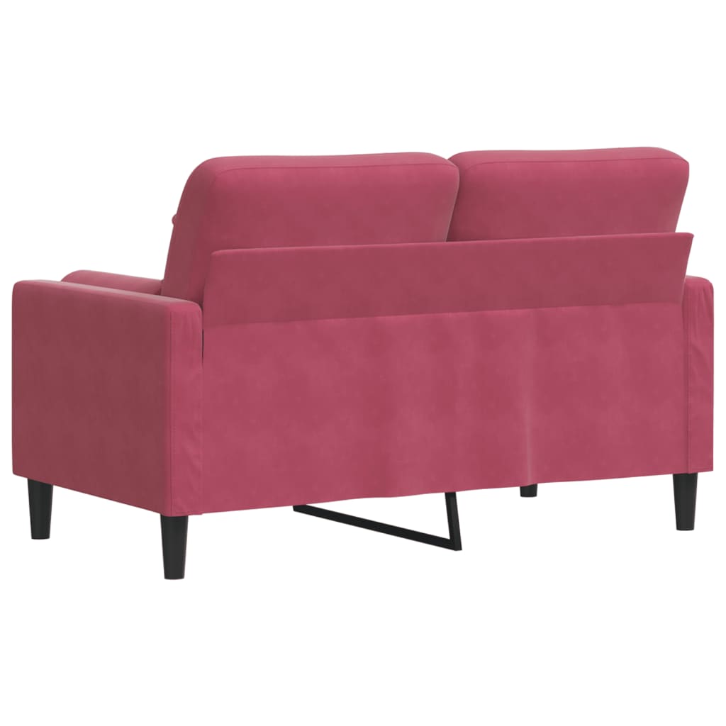 Sofá 2 lug. + almofadas decorativas 120cm veludo vermelho tinto