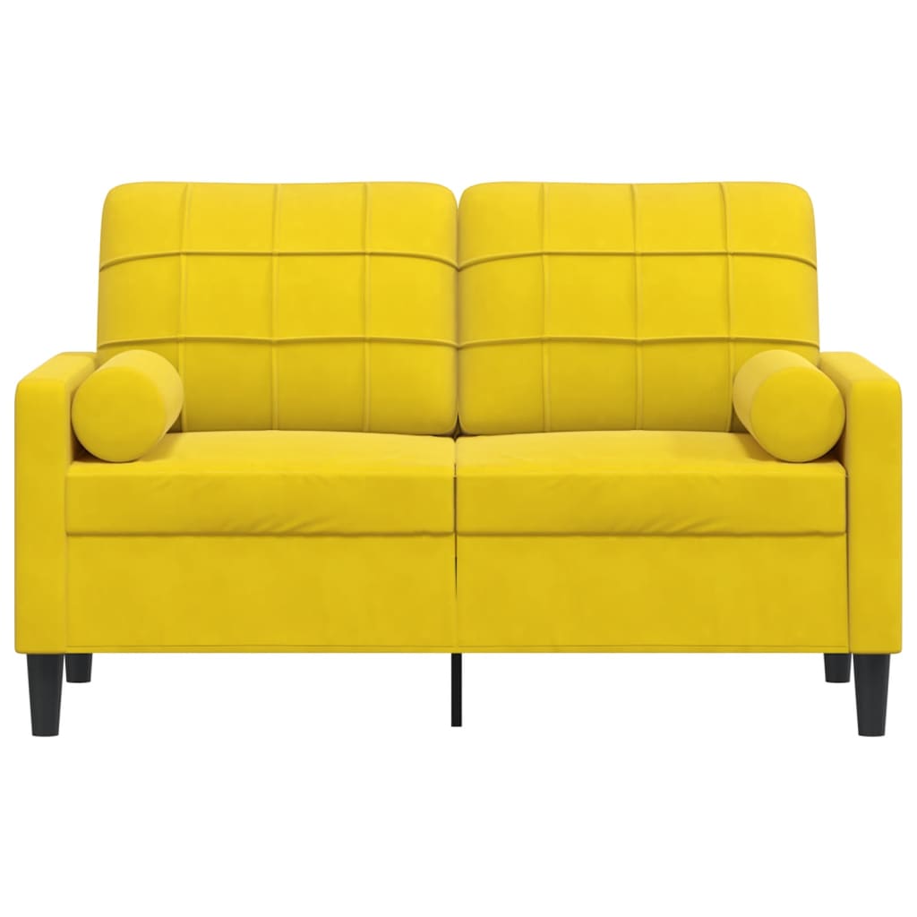 Sofá 2 lugares c/ almofadas decorativas 120 cm veludo amarelo
