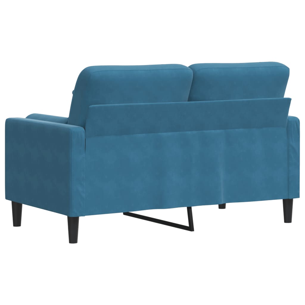 Sofá 2 lugares c/ almofadas decorativas 120 cm veludo azul