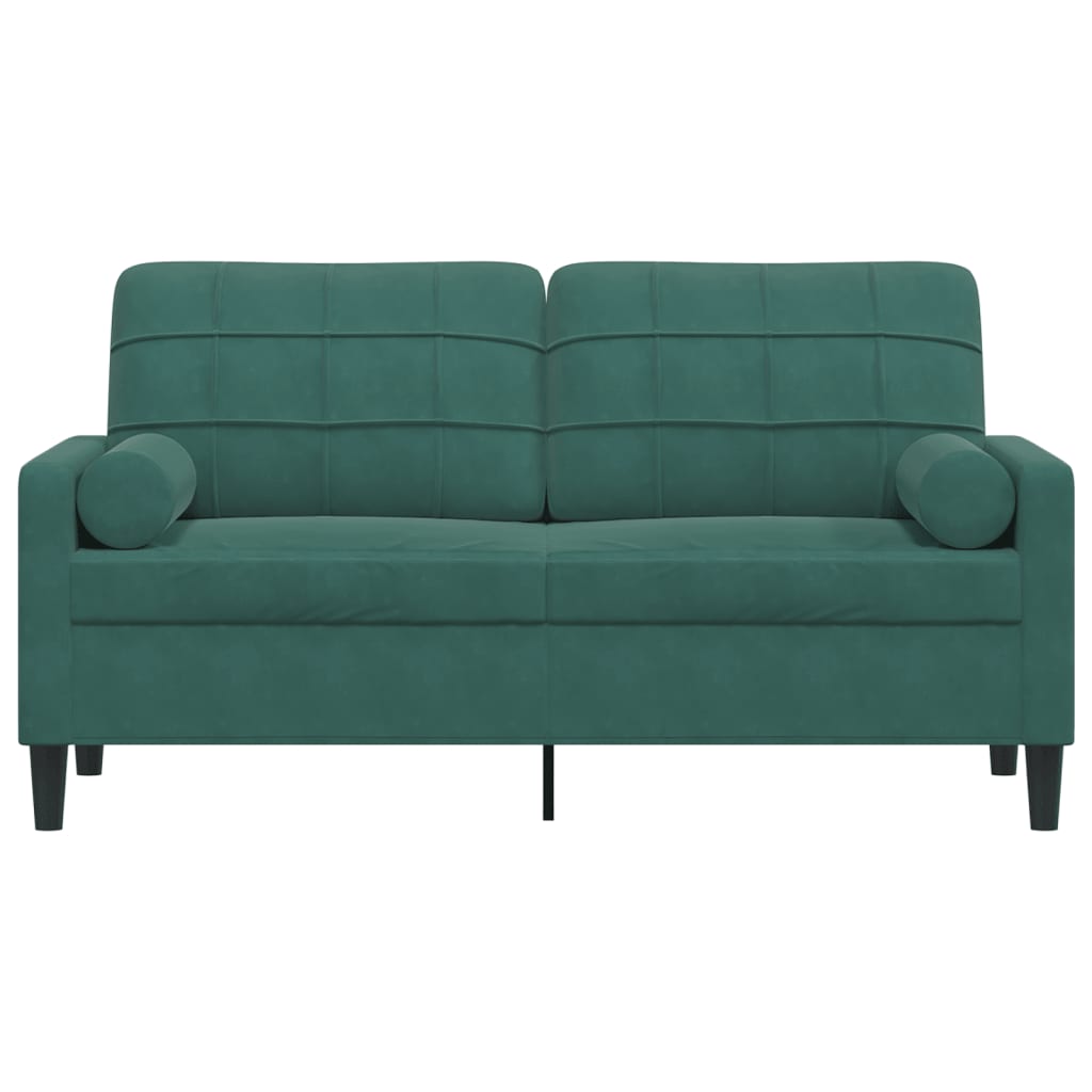 Sofá 2 lug. c/ almofadas decorativas 140cm veludo verde-escuro