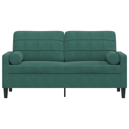 Sofá 2 lug. c/ almofadas decorativas 140cm veludo verde-escuro