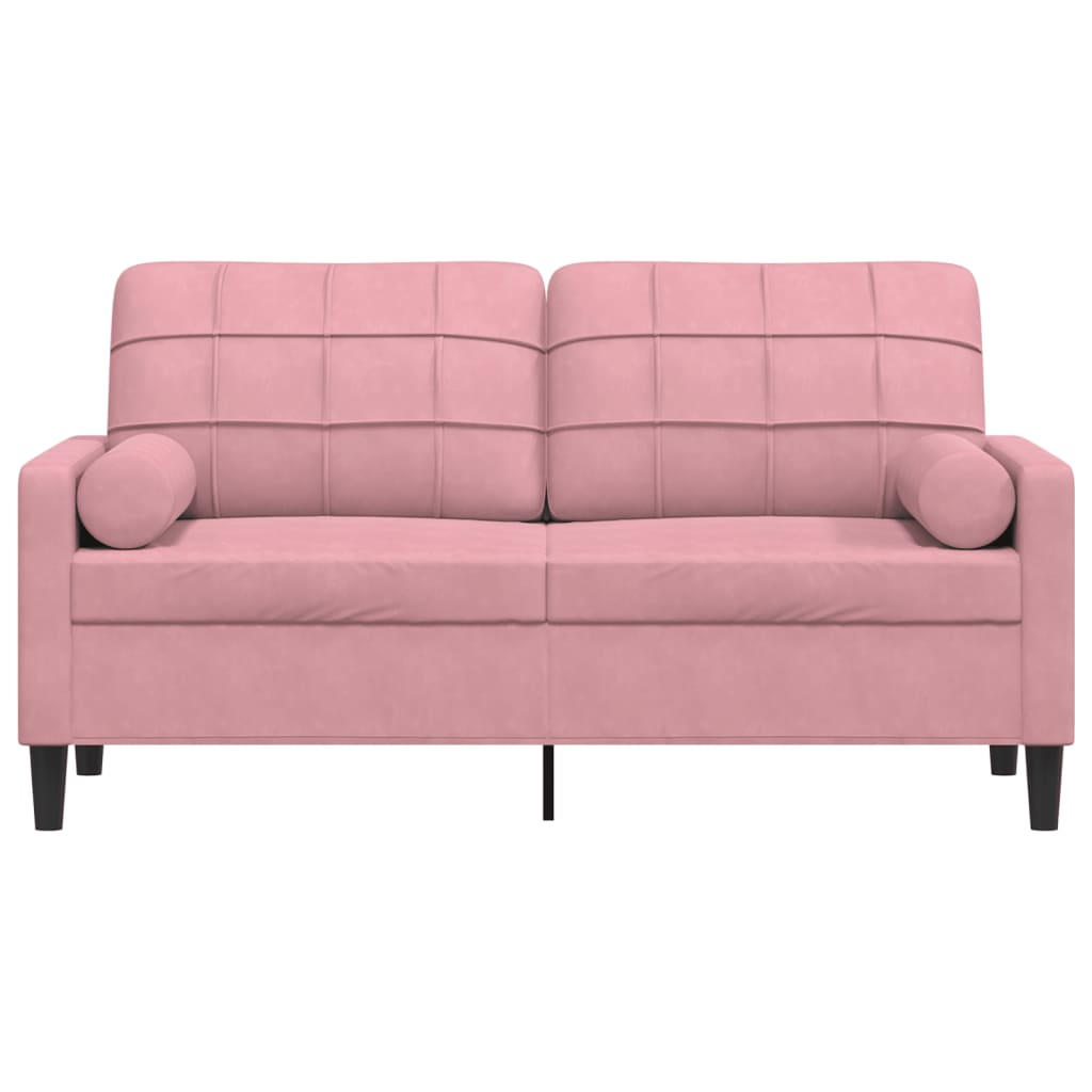 Sofá 2 lugares c/ almofadas decorativas 140 cm veludo rosa