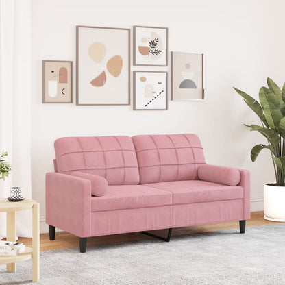 Sofá 2 lugares c/ almofadas decorativas 140 cm veludo rosa