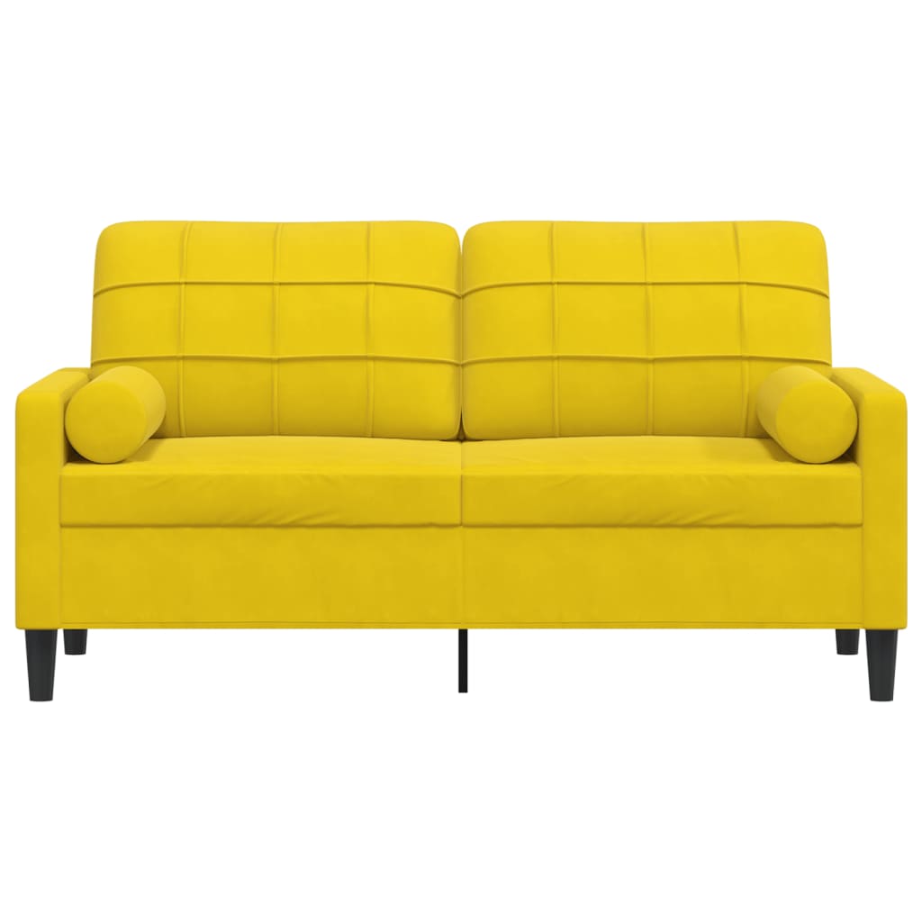 Sofá 2 lugares c/ almofadas decorativas 140 cm veludo amarelo