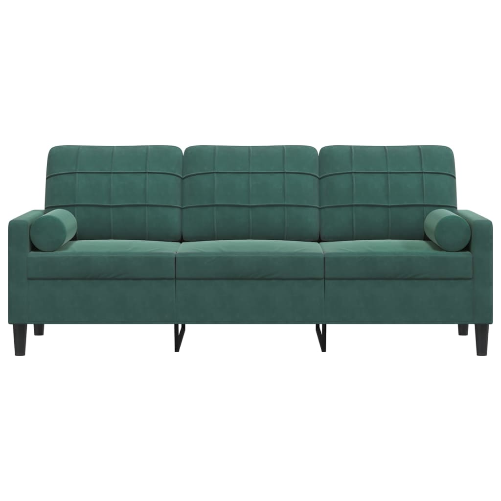 Sofá 3 lug. c/ almofadas decorativas 180 cm veludo verde-escuro