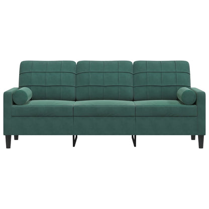 Sofá 3 lug. c/ almofadas decorativas 180 cm veludo verde-escuro