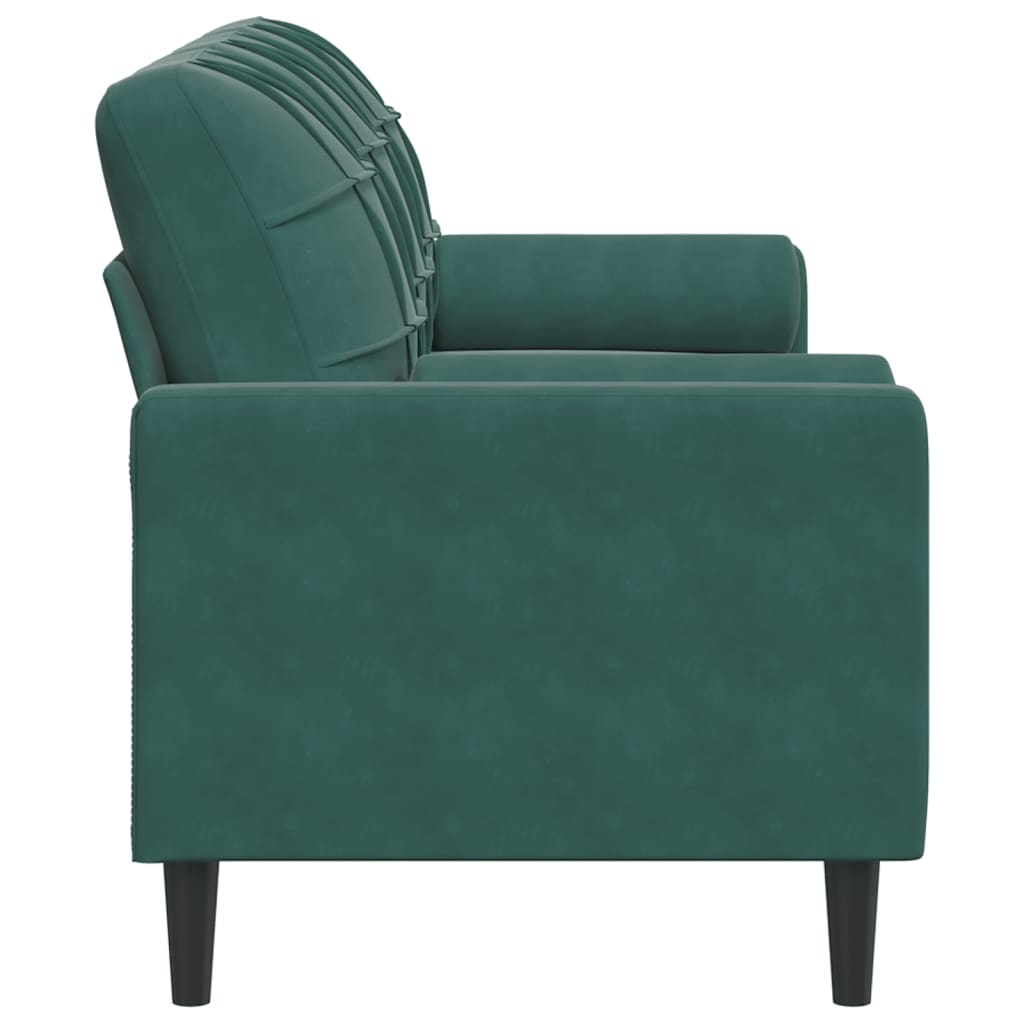 Sofá 3 lug. c/ almofadas decorativas 180 cm veludo verde-escuro