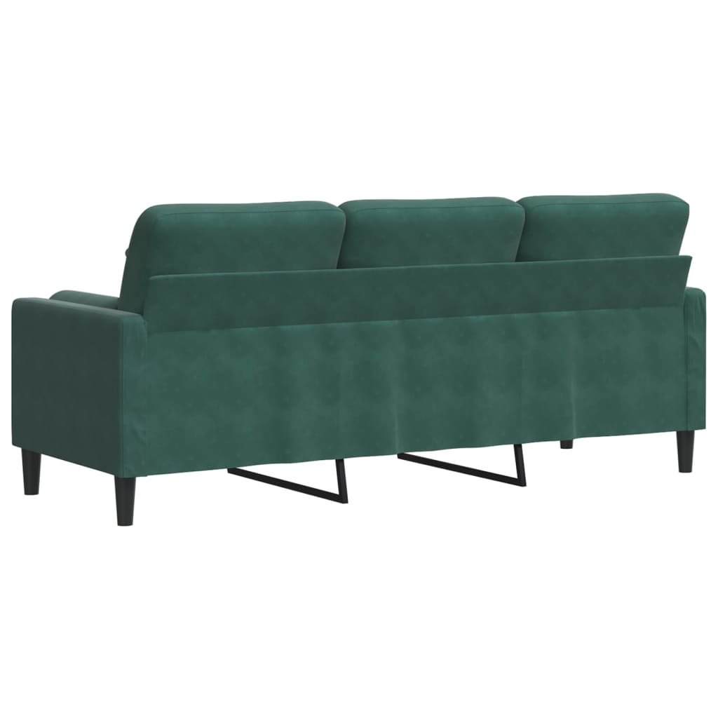 Sofá 3 lug. c/ almofadas decorativas 180 cm veludo verde-escuro