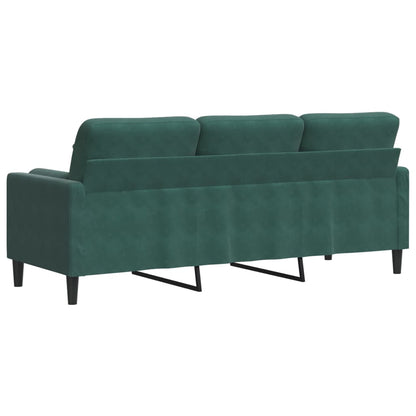 Sofá 3 lug. c/ almofadas decorativas 180 cm veludo verde-escuro