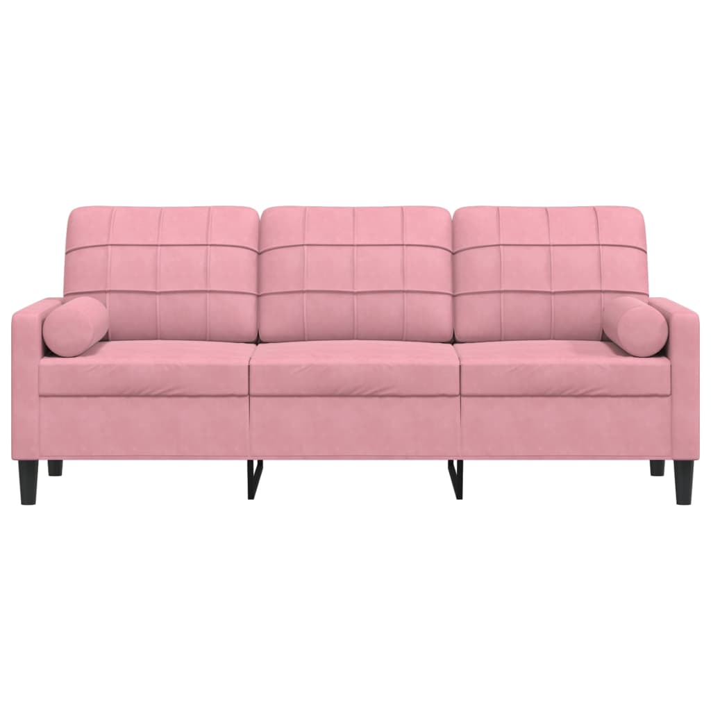 Sofá 3 lugares c/ almofadas decorativas 180 cm veludo rosa