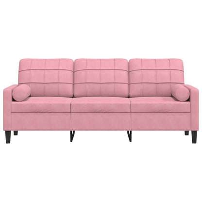 Sofá 3 lugares c/ almofadas decorativas 180 cm veludo rosa