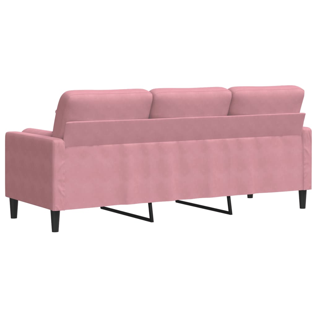 Sofá 3 lugares c/ almofadas decorativas 180 cm veludo rosa