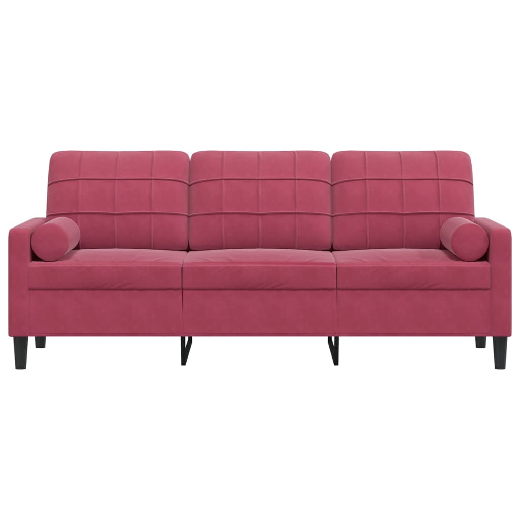 Sofá 3 lug. + almofadas decorativas 180cm veludo vermelho tinto