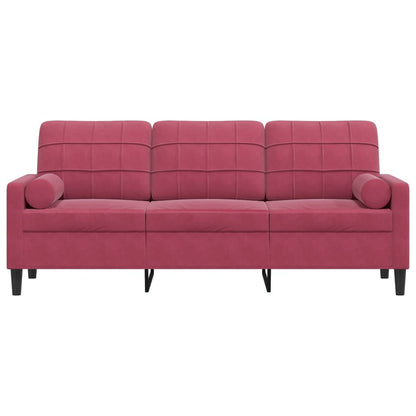 Sofá 3 lug. + almofadas decorativas 180cm veludo vermelho tinto