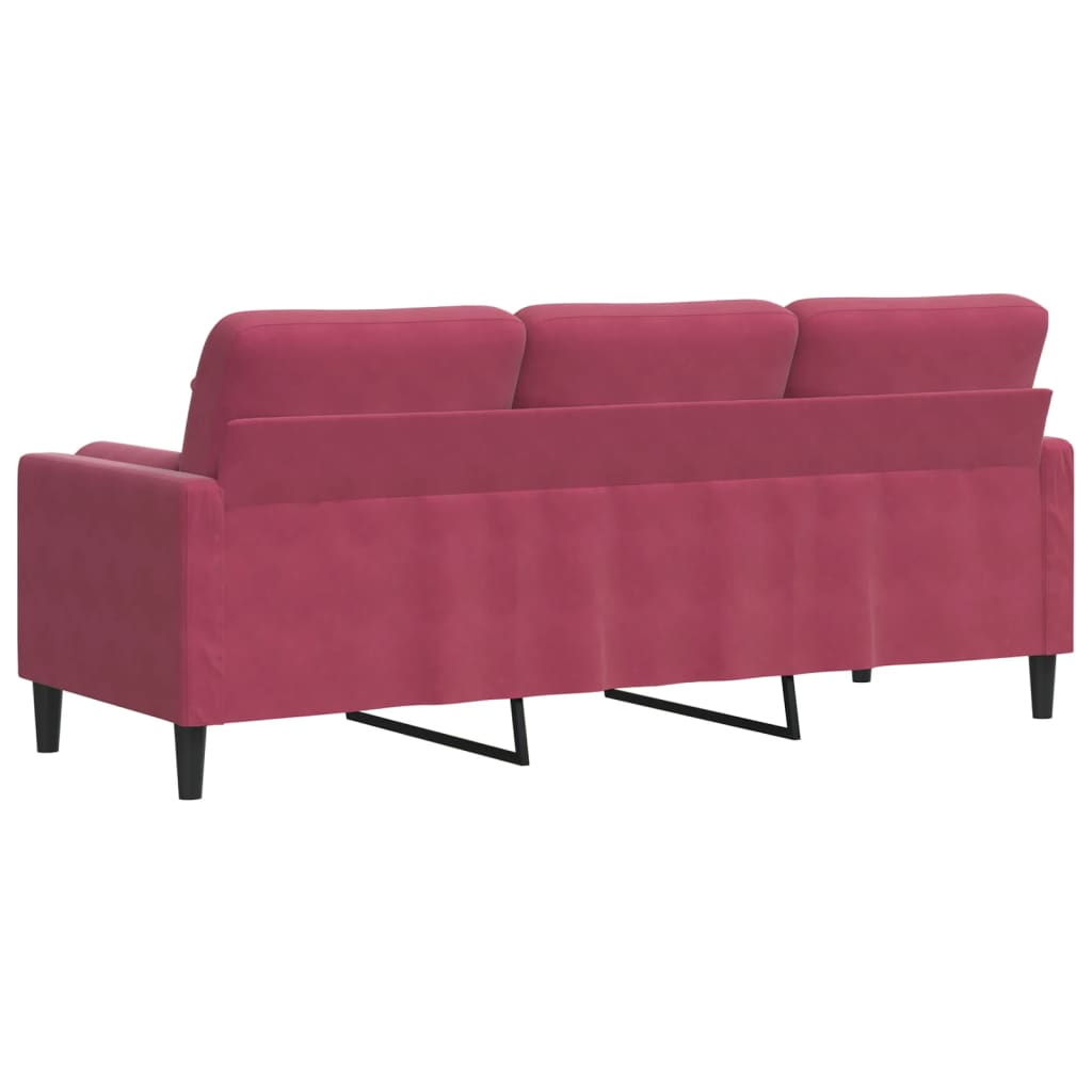 Sofá 3 lug. + almofadas decorativas 180cm veludo vermelho tinto