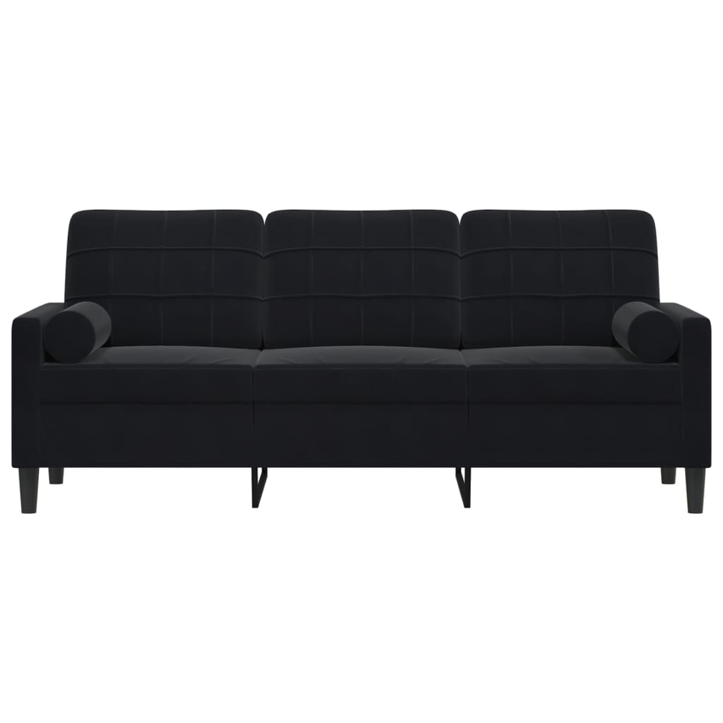 Sofá 3 lugares c/ almofadas decorativas 180 cm veludo preto