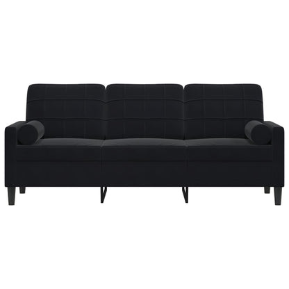 Sofá 3 lugares c/ almofadas decorativas 180 cm veludo preto