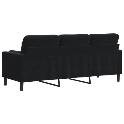 Sofá 3 lugares c/ almofadas decorativas 180 cm veludo preto