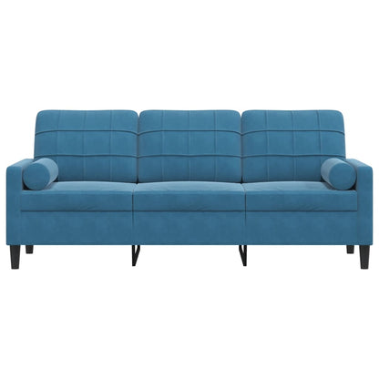 Sofá 3 lugares c/ almofadas decorativas 180 cm veludo azul