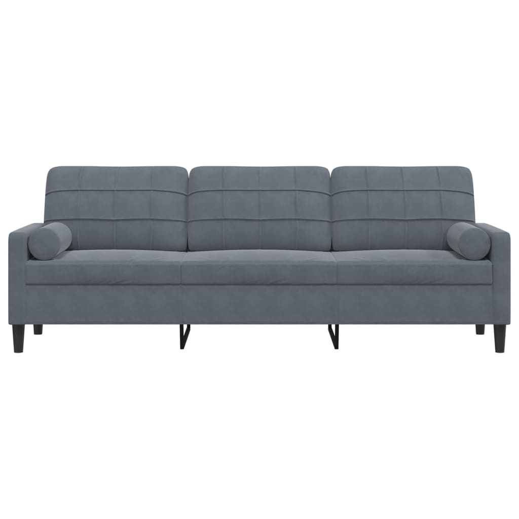 Sofá 3 lug. c/ almofadas decorativas 210 cm veludo cinza-escuro