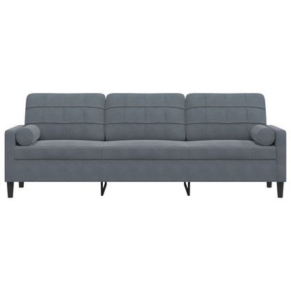 Sofá 3 lug. c/ almofadas decorativas 210 cm veludo cinza-escuro