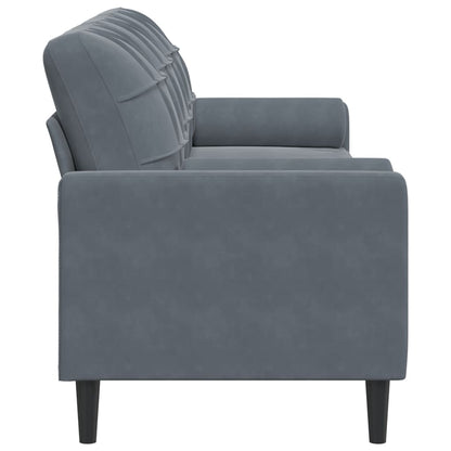 Sofá 3 lug. c/ almofadas decorativas 210 cm veludo cinza-escuro